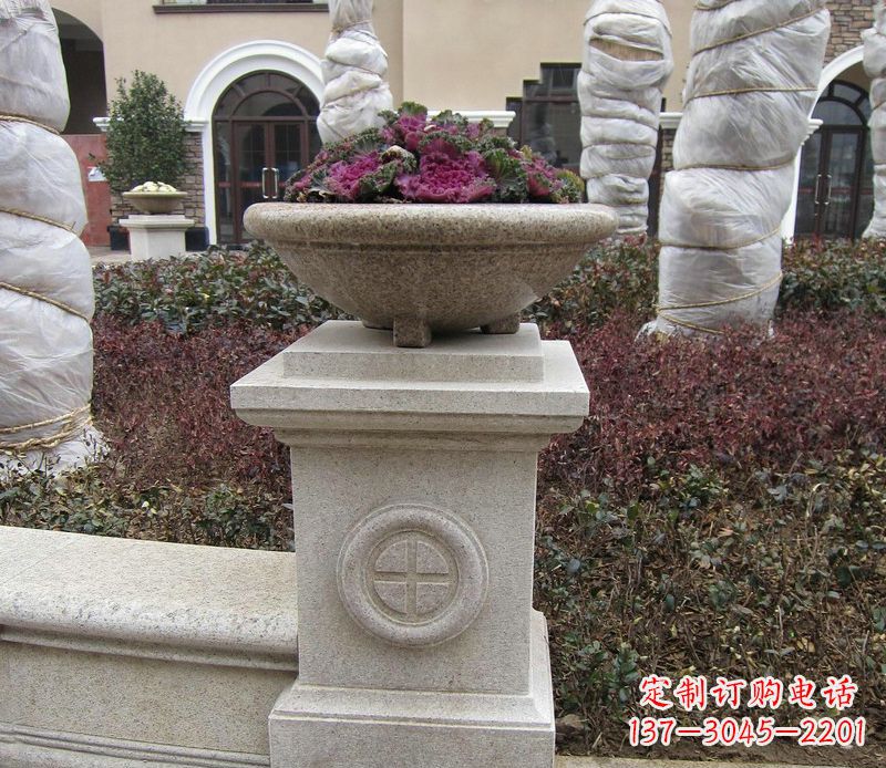 沧州别墅景观大理石花盆石雕_2