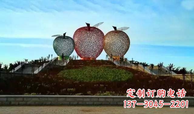 沧州不锈钢城市彩色镂空苹果雕塑