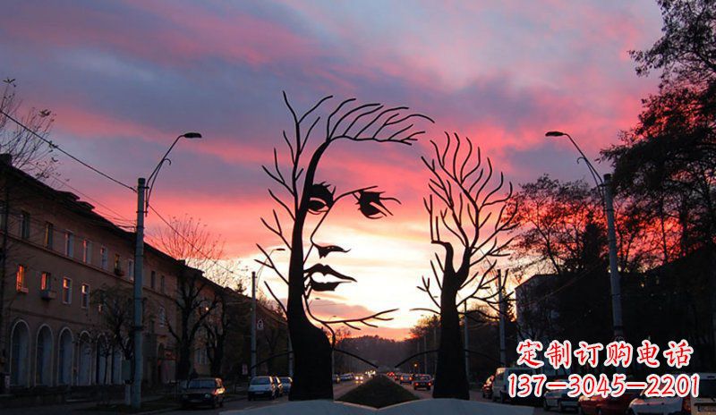 沧州不锈钢人头雕塑点缀街边景观
