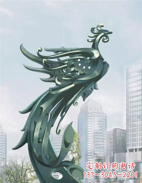 沧州不锈钢大型凤凰雕塑美丽而神秘