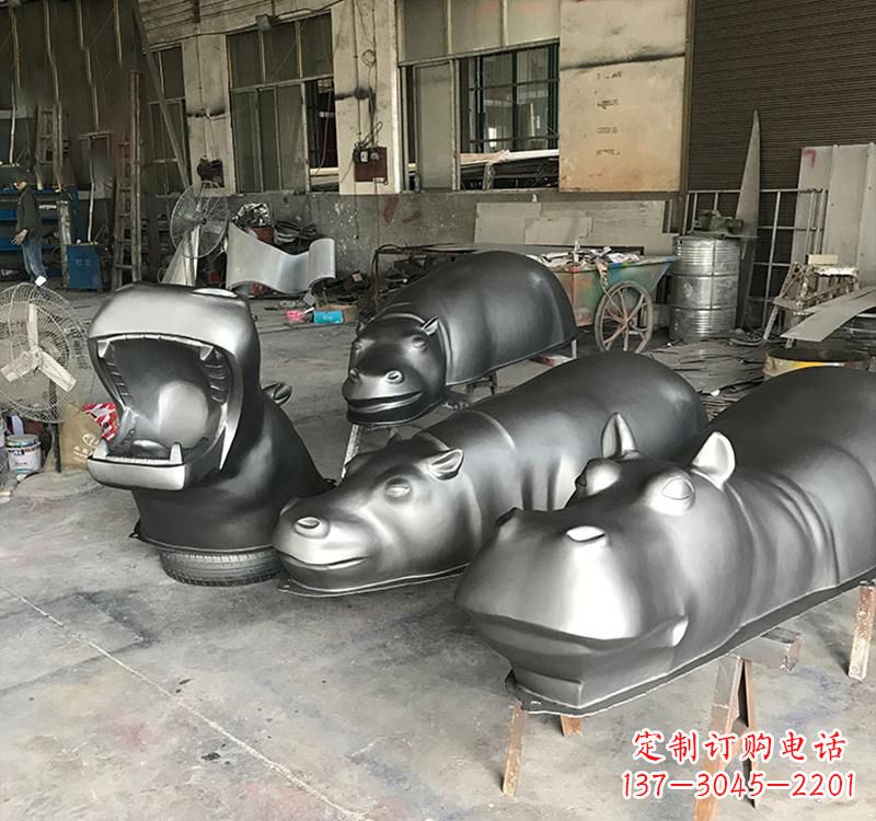 沧州静态之美22英寸不锈钢河马雕塑