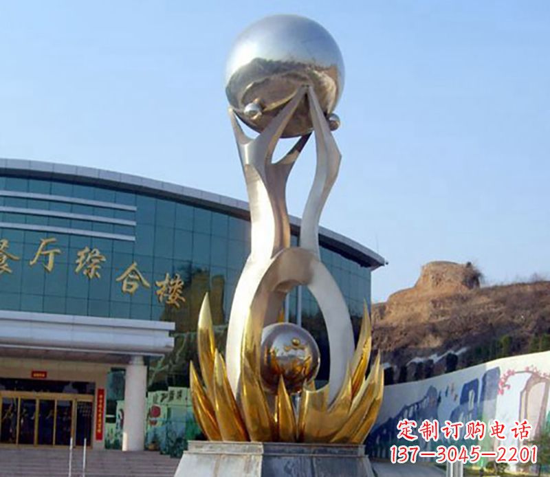 沧州不锈钢荷叶托球雕塑艺术之美