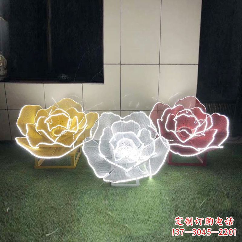 沧州精美不锈钢玫瑰花灯光雕塑