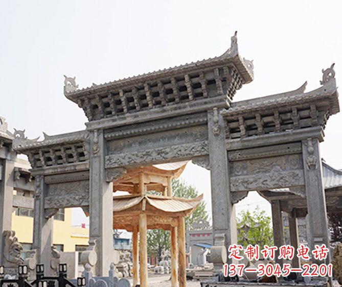 沧州村庄大理石三门牌坊石雕