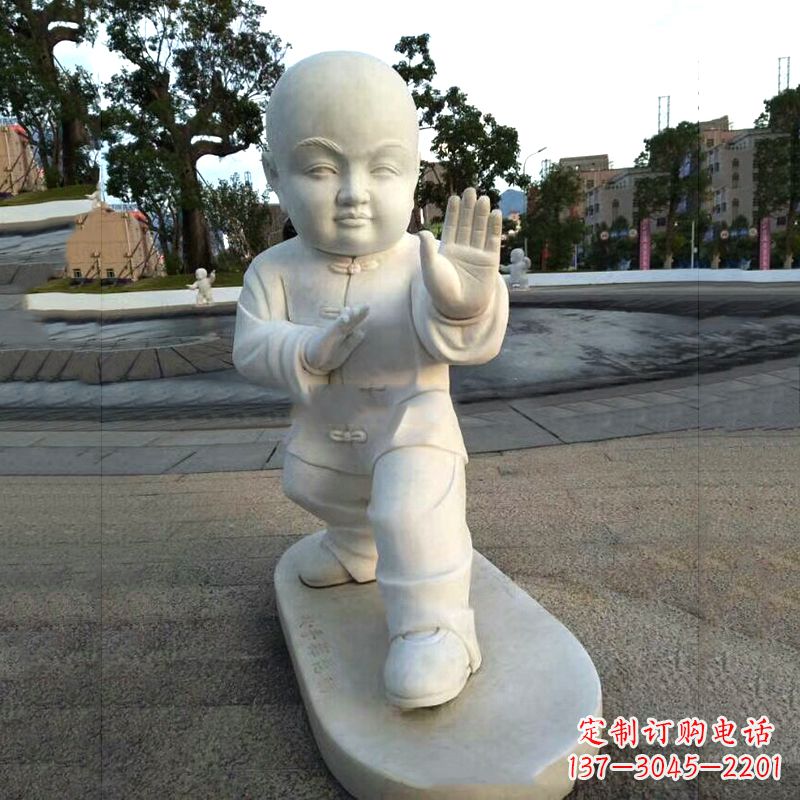 沧州打太极拳小和尚汉白玉雕塑