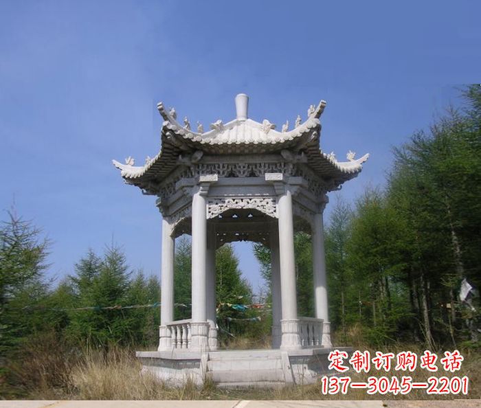 沧州精美大理石六角石凉亭雕塑