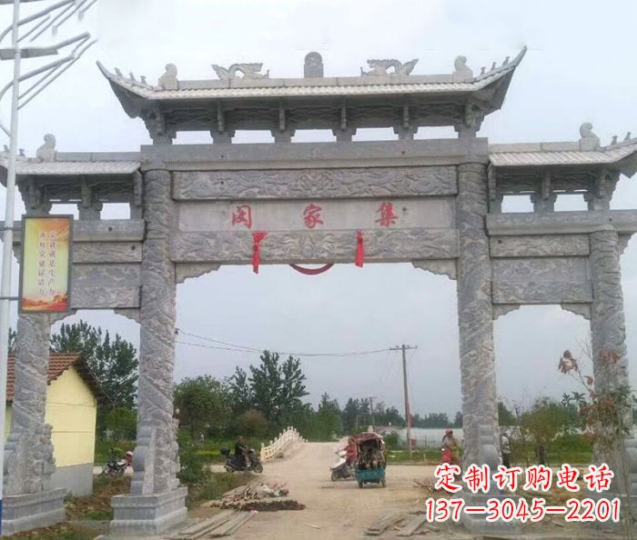 沧州精美大理石三门牌楼雕塑