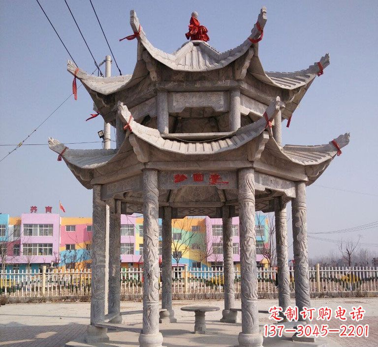 沧州大理石双层八角凉亭雕塑