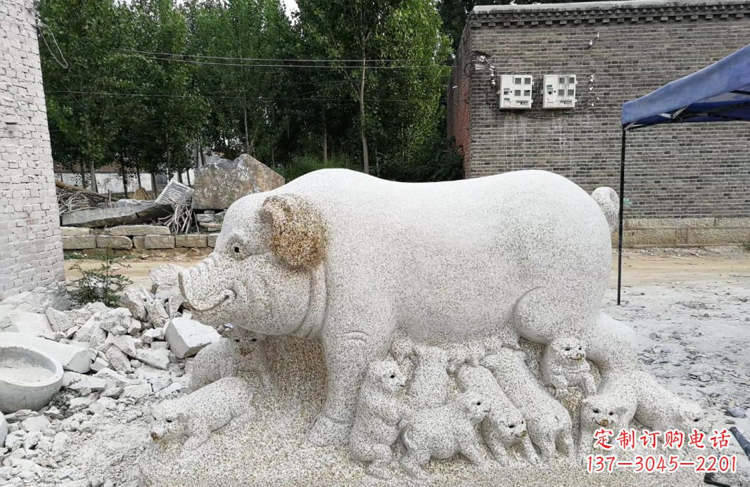 沧州大理石招财小母猪动物雕塑