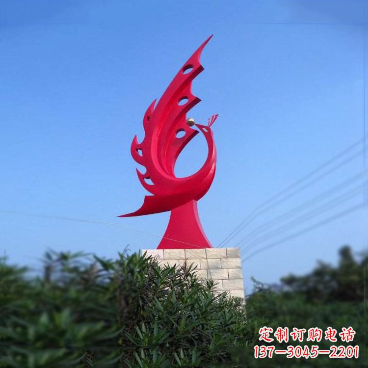 沧州大象红色凤凰不锈钢雕塑-城市动物标识景观雕塑