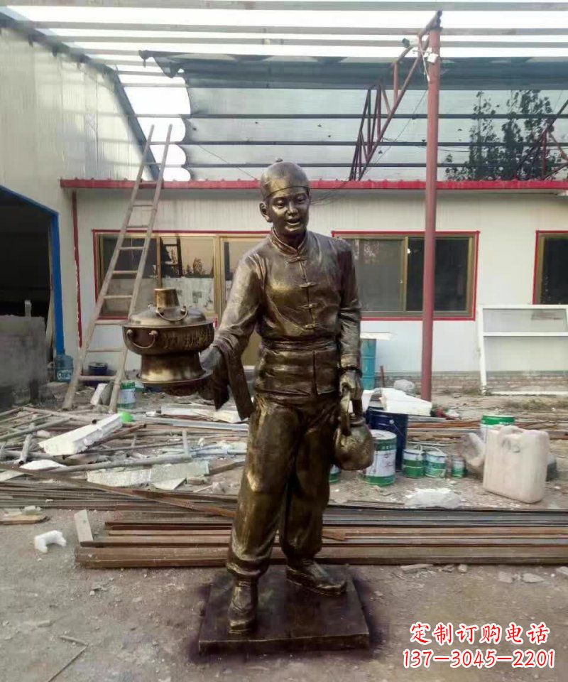 沧州饭店门口店小二人物铜雕 (2)