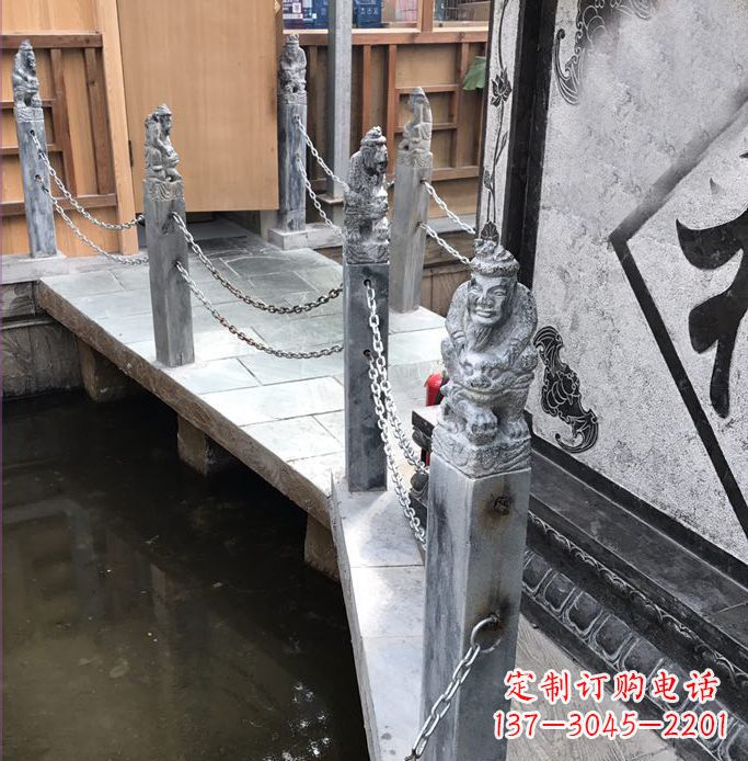 沧州典雅传统的仿古胡人拴马石栏杆雕塑