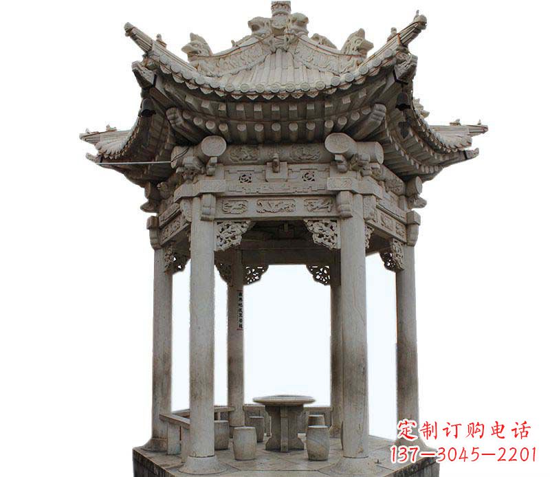 沧州精美仿古六角凉亭石雕