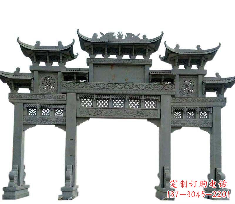 沧州仿古三门大理石牌坊石雕