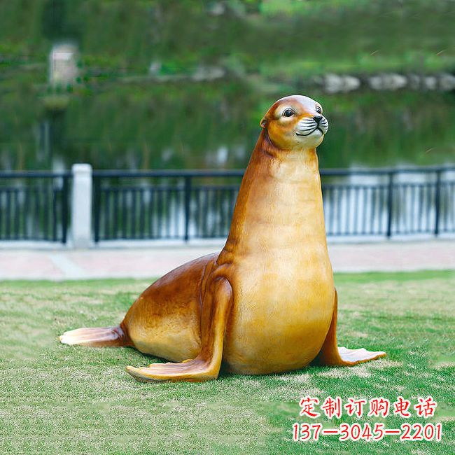 沧州仿真海豹玻璃钢海洋动物雕塑-园林水景动物摆件