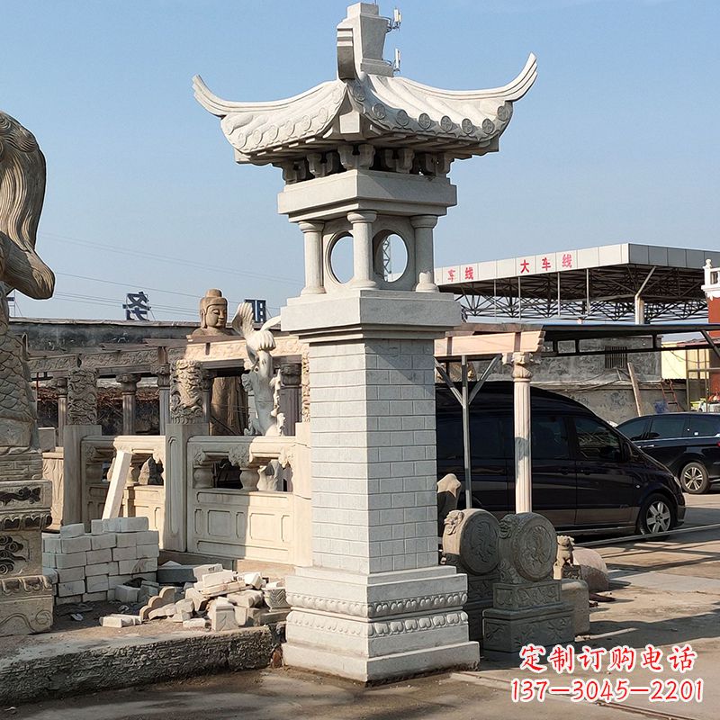 沧州高墩中式石雕灯笼美观厚重的传统中国风雕塑