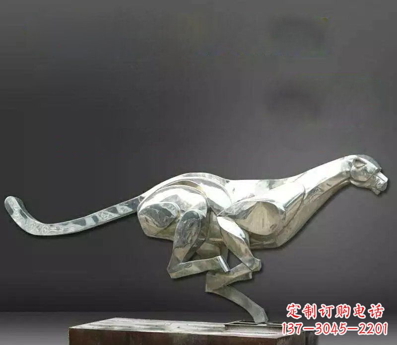沧州公园不锈钢奔跑的豹子动物雕塑