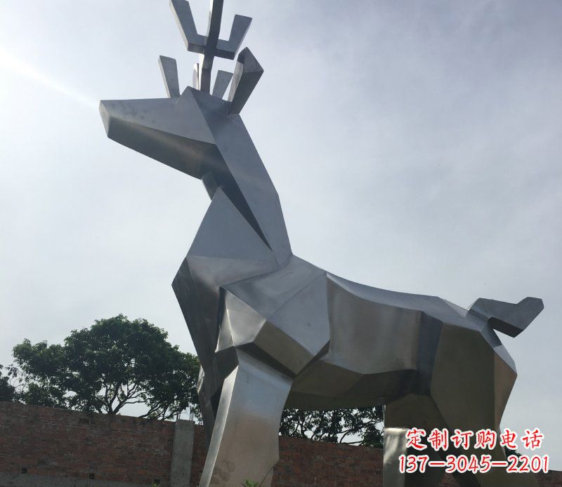沧州公园不锈钢抽象几何鹿动物雕塑