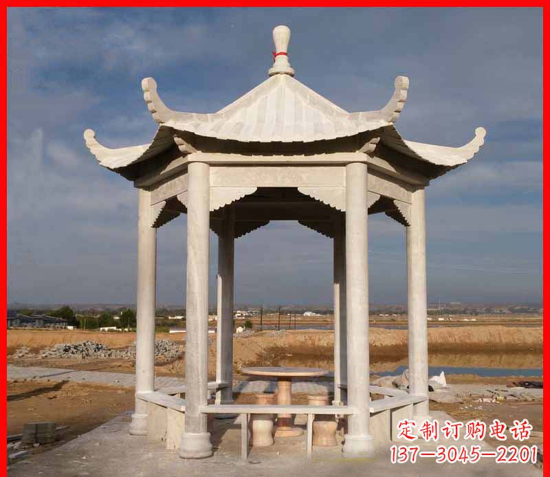 沧州公园大理石六角石雕凉亭 (2)