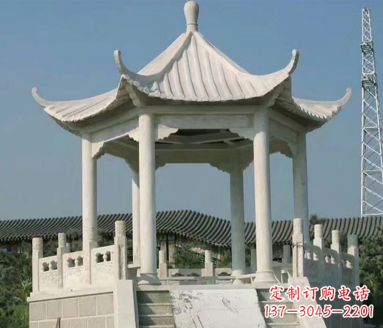 沧州极具视觉冲击力的大理石六角石凉亭雕塑