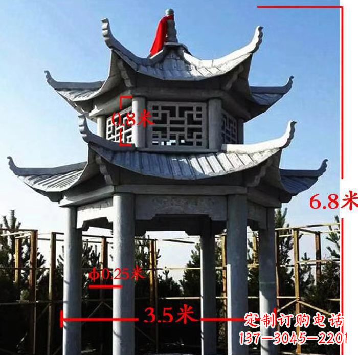 沧州杰出的大理石六角石双层凉亭雕塑
