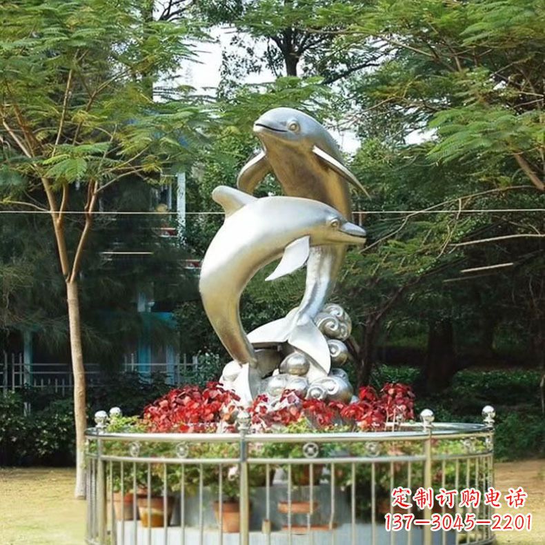 沧州公园动物海豚不锈钢景观雕塑