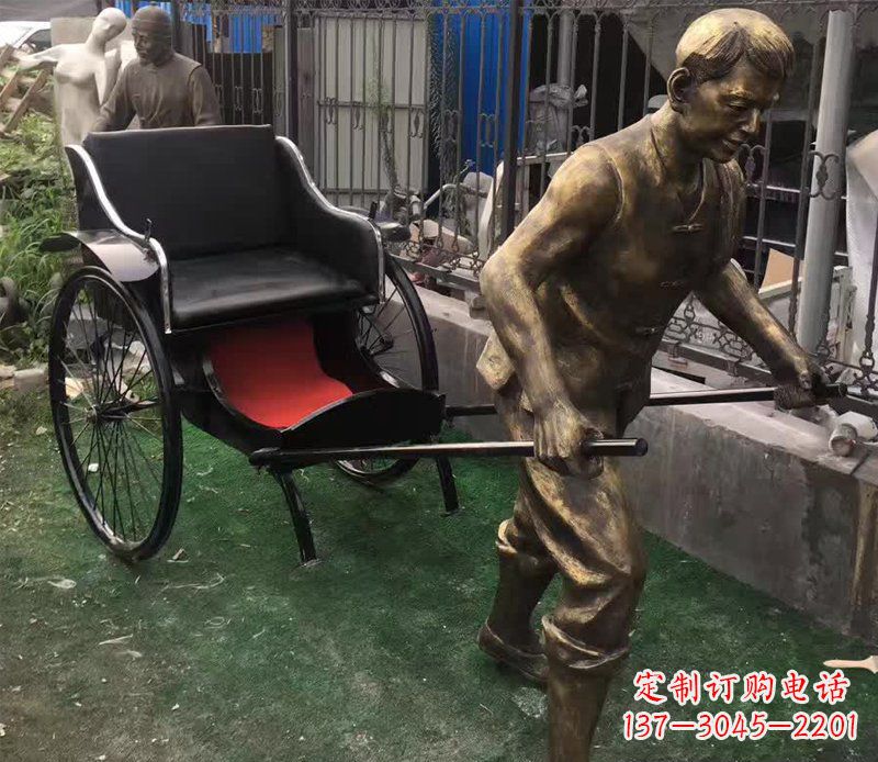 沧州精美铜雕车夫人物雕塑