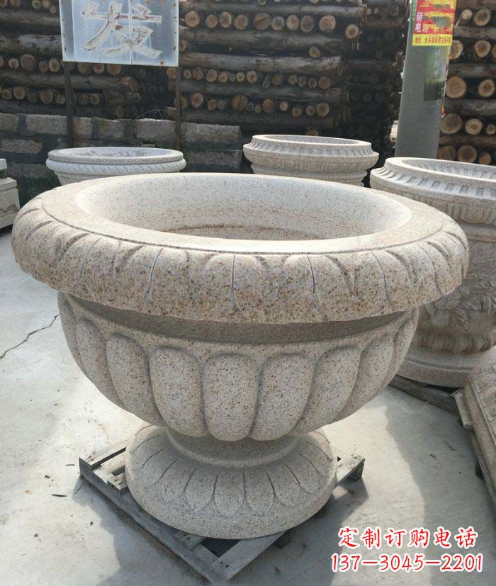 沧州公园景观大理石花盆石雕 (2)