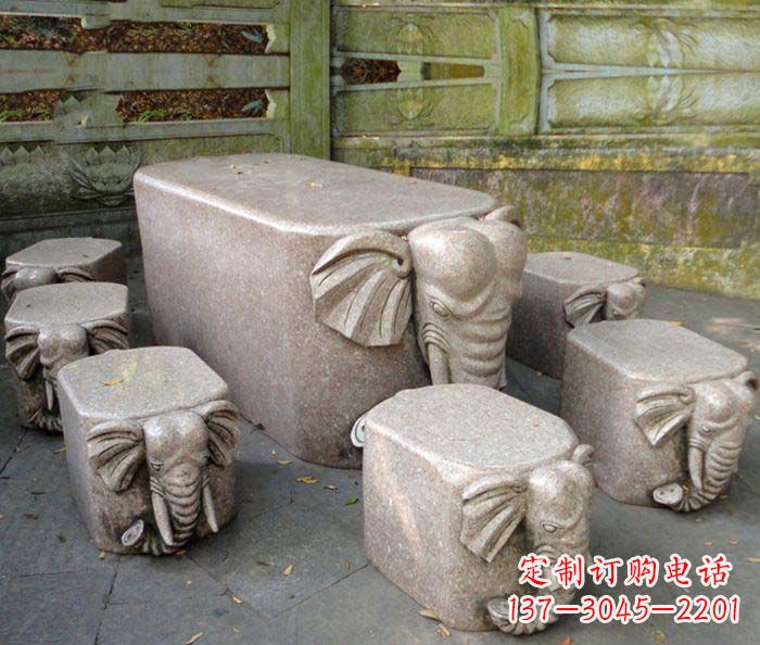 沧州公园景观大理石小象桌凳石雕