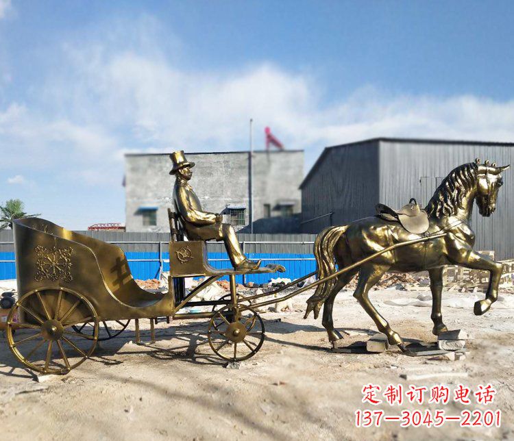 沧州公园景观坐着马车的人物铜雕
