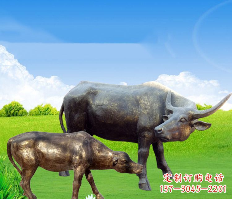 沧州公园母子黄牛铜雕