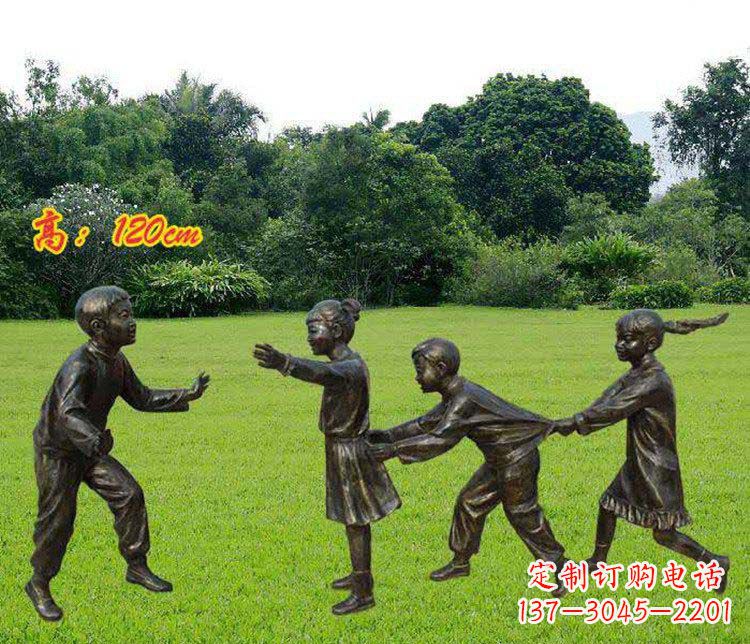 沧州公园玩老鹰捉小鸡的儿童小品铜雕 (2)
