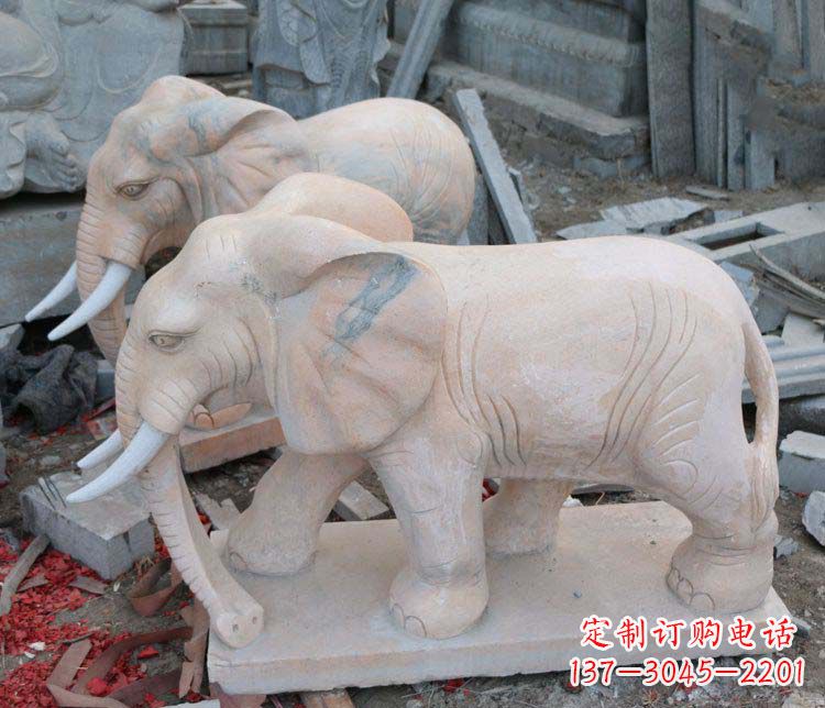 沧州雕刻出令人感动的那头大象定制公园晚霞红大象动物石雕