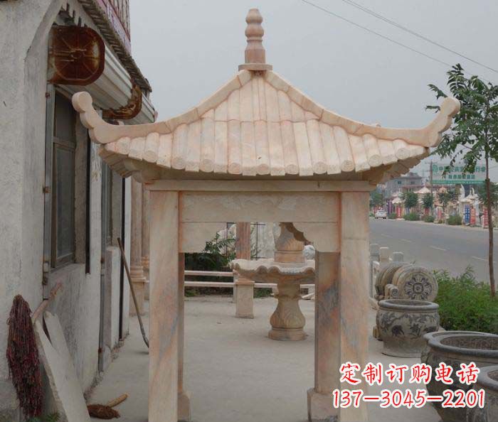 沧州公园晚霞红六角石雕凉亭 (4)