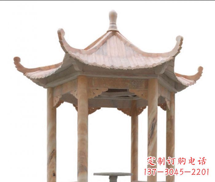 沧州公园晚霞红六角石雕凉亭 (12)
