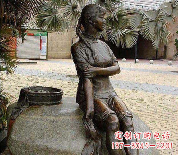 沧州中领雕塑定制,洗衣服的女孩铜雕塑