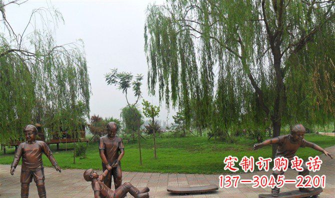 沧州多彩童年,铜雕小孩游戏人物雕塑