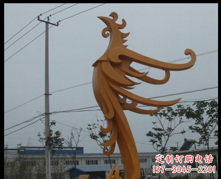 沧州新中式风格不锈钢金色凤凰雕塑