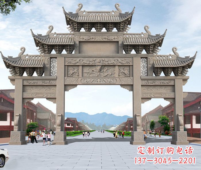 沧州广场景观大理石牌楼石雕 (2)