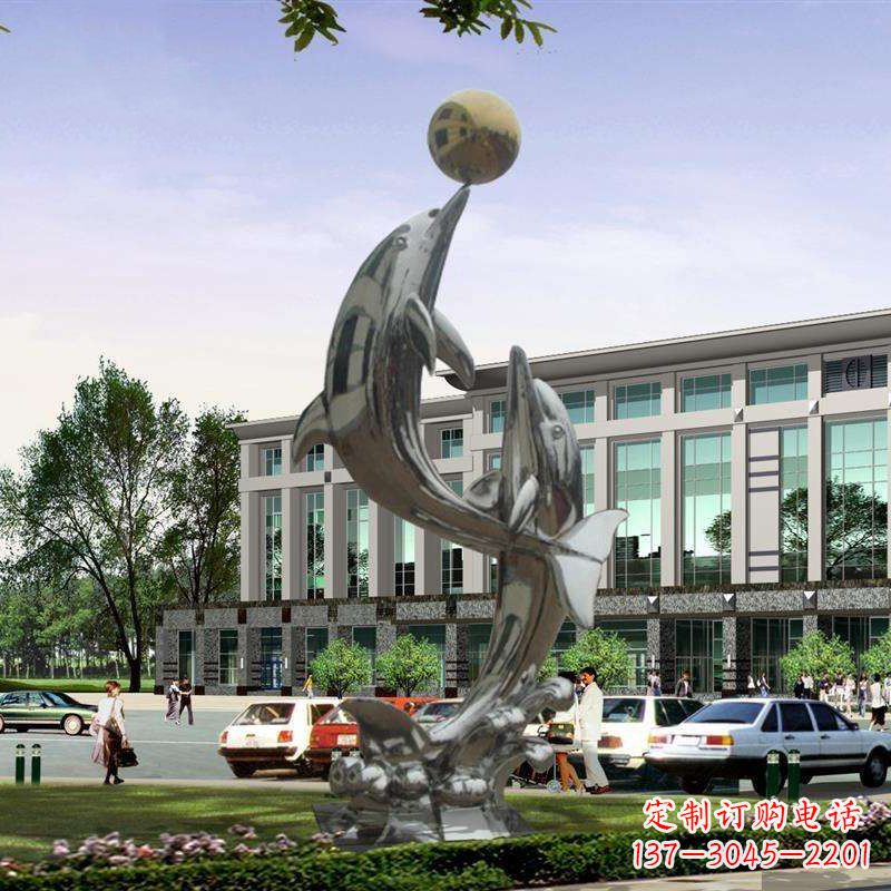 沧州海豚戏球不锈钢雕塑