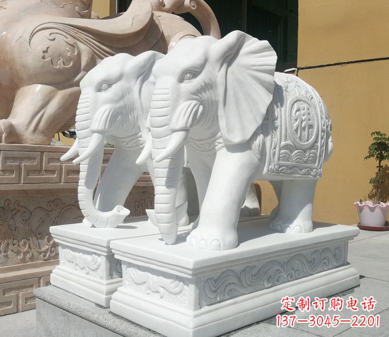 沧州属于你的祝福——汉白玉吉祥如意门口招财大象雕塑