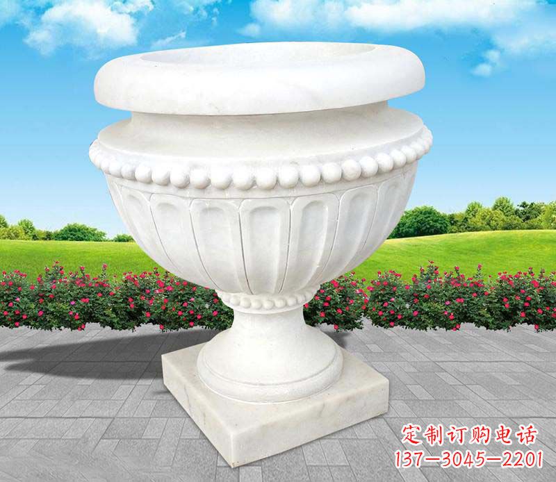 沧州精美汉白玉花盆雕塑