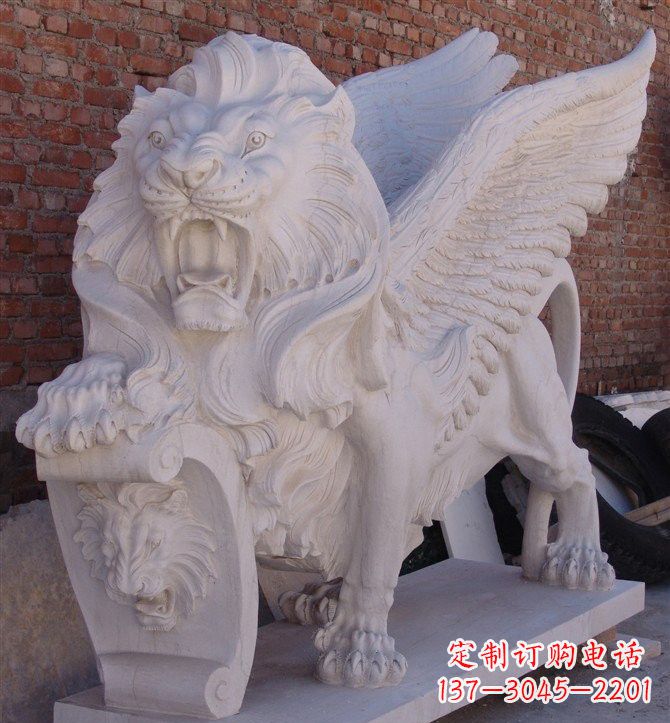 沧州汉白玉圣马可飞狮石雕,精致品质保证