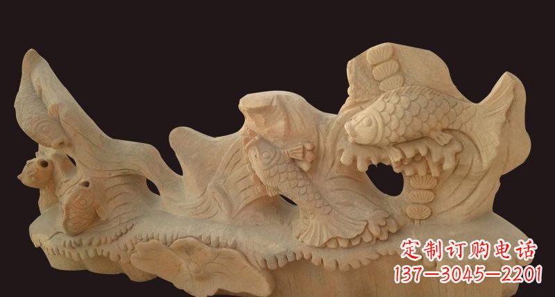 沧州荷花鲤鱼石雕,精美绝伦