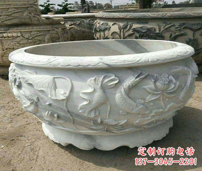 沧州荷花鲤鱼石雕招财水缸