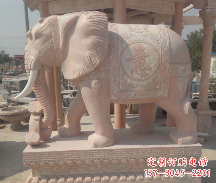 沧州传神雕刻,精美雕塑——吉祥如意大象晚霞红门口石雕