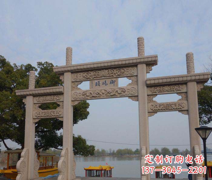 沧州景区三门古典牌坊石雕
