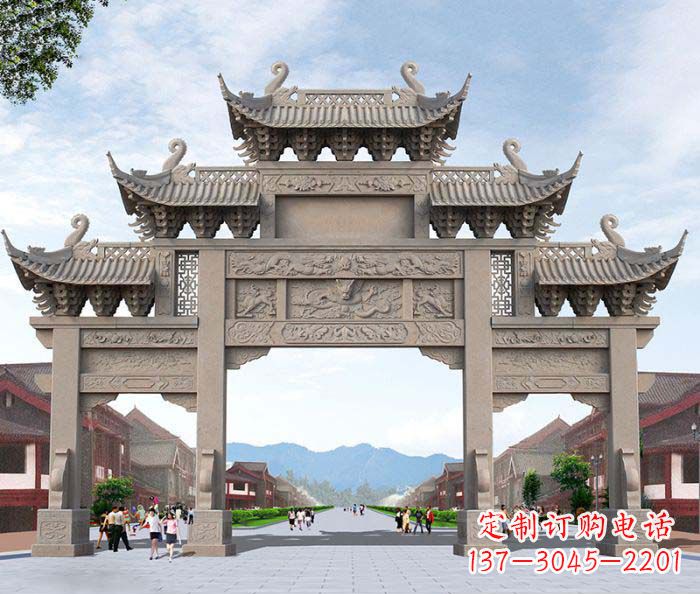 沧州景区三门石雕牌楼——精美雕塑定制
