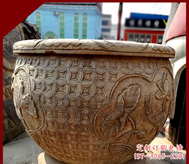 沧州仿古石水缸鲤鱼浮雕