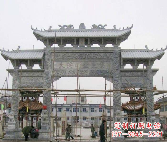 沧州农村三门牌坊石雕